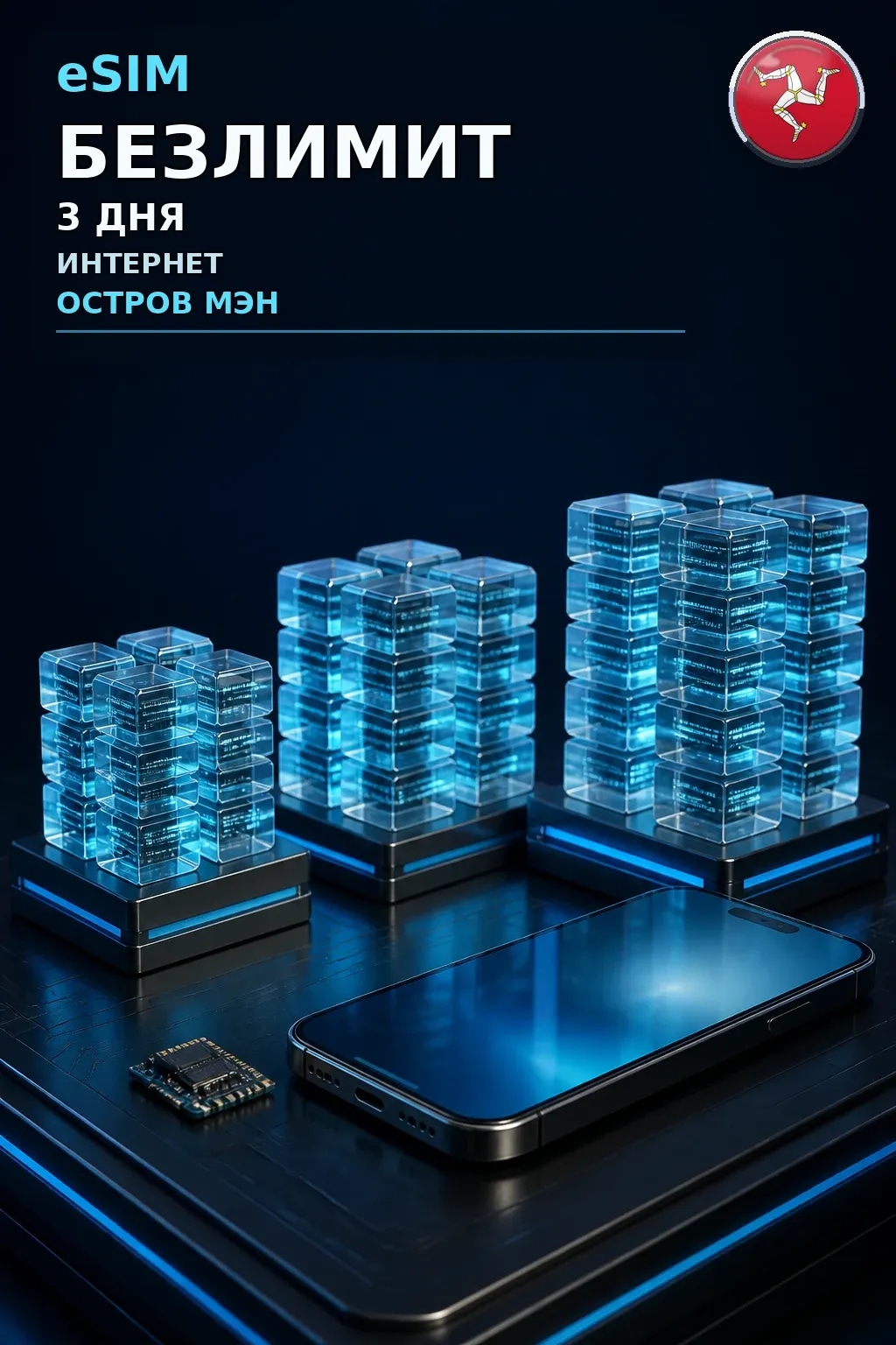 eSIM Остров Мэн — БЕЗЛИМИТ, 3 дня — интернет