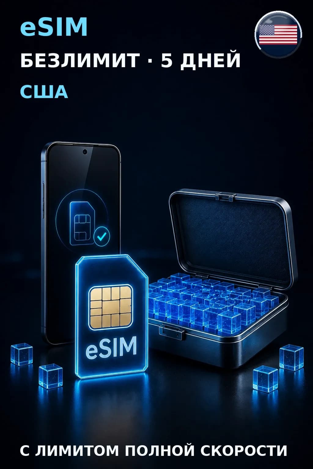 eSIM США — БЕЗЛИМИТ, 5 дней — интернет